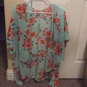 Turquoise Floral Printed Kimono